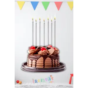 Dekoratif Uzun Pasta Mumu Gümüş Renk 6lı 18 cm İnce Uzun Pasta Mumu