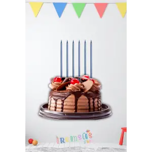 Dekoratif Uzun Pasta Mumu Mavi Renk 6lı 18 cm İnce Uzun Pasta Mumu