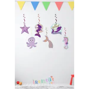 Deniz Kızı Konsept Doğum Günü Tavandan Sarkıt Süs 6lı Deniz Kızı Süslemesi