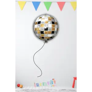 Disko Topu Şekilli Folyo Balon 24 Gold Gümüş Konsept Işıltılı Parti Balonu Disko Konsept