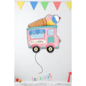 Dondurma Arabası Figür Folyo Helyum Balon 70 Cm Dondurma Tema Parti Süsleme Balonu İce Cream Car