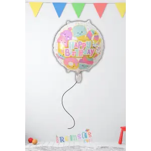Dondurma Temalı Yuvarlak Happy Birthday Folyo Balon 18 45 Cm Dondurma Konsept Parti Balonu