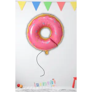 Donut Figür Pembe Renk Folyo Helyum Balon 80 Cm Donut Konsept Parti Süsleme Balonu