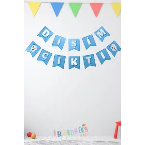 Erkek Bebek Dişim Çıktı Banner Yazı Mavi Renk 190 cm Dişim Çıktı Partisi Diş Buğdayı Süsü