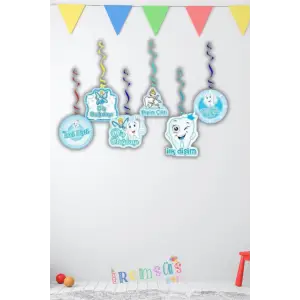 Erkek Bebek Dişim Çıktı Tavan Sarkıt Süs Mavi Renk 6lı Dişim Çıktı Partisi Diş Buğdayı Süsü