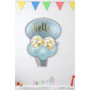 Erkek Bebek Hello Baby Mavi Renk Yeni Doğum Balon Seti
