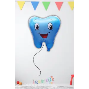 Erkek Bebek İlk Dişim Partisi Folyo Helyum Balon Mavi Renk 24 Dişim Çıktı Partisi Diş Buğdayı Süsü