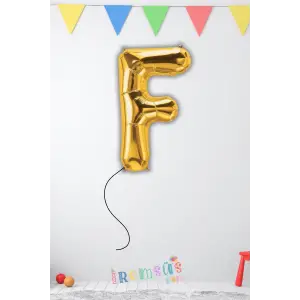 F Harfi Doğum Günü Gold Renk Folyo Helyum Balon 34 76 Cm F Harf Folyo Balon Gold Konsept