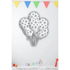 Futbol Topu Baskılı Beyaz Renk 10 Adet Futbol Konsept Doğum Günü Partisi Balon