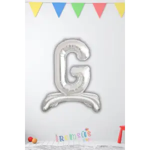 G-Ğ Harfi Ayaklı Folyo Balon Gümüş Renk 32