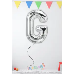 G-Ğ Harfi Doğum Günü Gümüş Renk Folyo Helyum Balon 34 76 Cm G-Ğ Harf Folyo Balon Silver Konsept