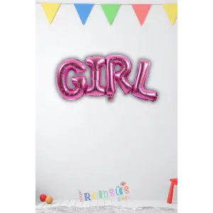 Girl Yazılı Birleşik Pembe Renk Folyo Balon 60 cm Yeni Doğum Süsleme Balonu Cinsiyet Partisi