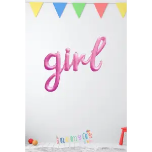 Girl Yazılı Birleşik Pembe Renk Kaligrafi Folyo Balon 88 cm Yeni Doğum Süsleme Cinsiyet Partisi