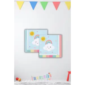 Gökkuşağı Baskılı Renkli Doğum Günü Partisi Peçetesi 16 Lı Bulut Tema Baskı Peçete