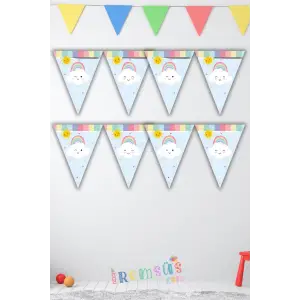 Gökkuşağı Bulut Konsept Doğum Günü Partisi Üçgen Flama 3 mt Bulut Tema Doğum Günü Süslemesi