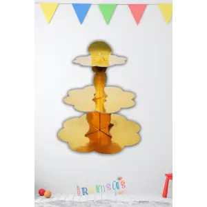 Gold Konsept Doğum Günü Partisi 3 Katlı Parlak Cupcake Standı Altın Renk Süsleme Kek Standı