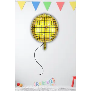 Gold Renk Disko Topu Şekilli Folyo Balon 24 Gold Konsept Işıltılı Parti Balonu Disko Konsept