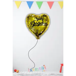 Gold Renk Üzeri Siyah Renk İyi ki Doğdun Yazılı Folyo Helyum Kalp Balon 18 Siyah Gold Doğum Günü
