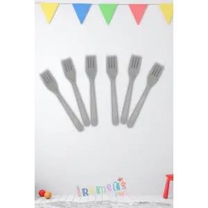 Gümüş Gri Renk Plastik Çatal 24 Adet Gümüş Konsept Kullan At Kaliteli Çatal