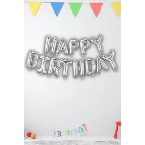 Gümüş Renk Happy Bırthday Yazılı Folyo Harfli Balon Seti 36 Cm Silver Rengi Konsept Süsleme
