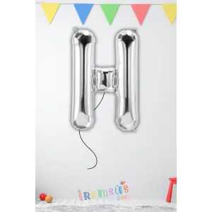 H Harfi Doğum Günü Gümüş Renk Folyo Helyum Balon 34 76 Cm H Harf Folyo Balon Silver Konsept