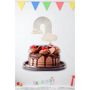 Happy Birthday Yazılı Bulut Ahşap Pasta Üstü Süsü Doğum Günü Pasta Süsü