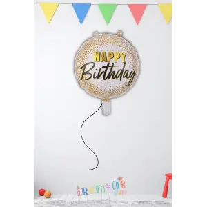 Happy Birthday Yazılı Gold Renk Folyo Helyum Balon 18 45 Cm Doğum Günü Süsleme Balonu