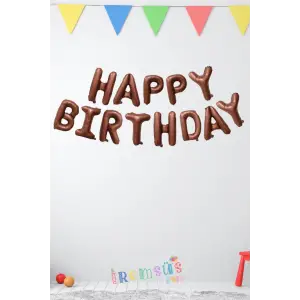 Happy Birthday Yazılı Kahverengi Folyo Harf Balon Seti 36 Cm Retro Doğum Günü Süsleme Balonu