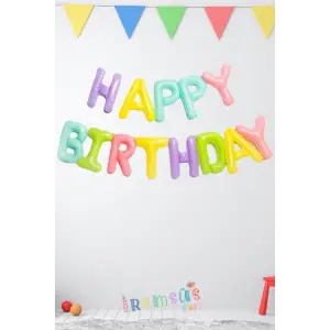 Happy Birthday Yazılı Makaron Renk Folyo Harf Balon Seti 36 Cm Doğum Günü Süsleme Balonu