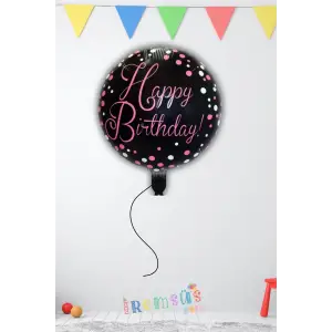 Happy Birthday Yazılı Siyah Pembe Folyo Helyum Balon 18 45 Cm Doğum Günü Süsleme Balonu
