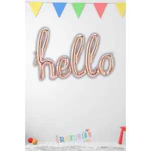 Hello El Yazılı Rose Gold Birleşik Folyo Balon 100cm Balon Süslemesi