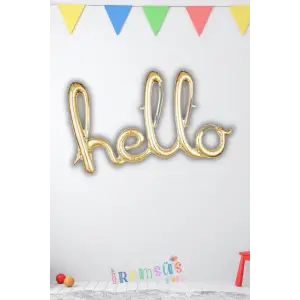 Hello Yazılı Birleşik Gold Renk Folyo Balon 100cm Balon Süslemesi