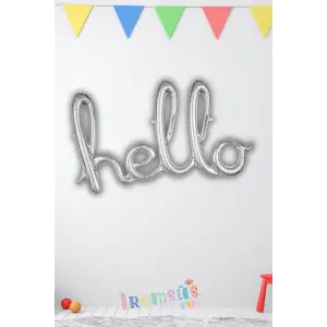 Hello Yazılı Birleşik Gümüş Renk Folyo Balon 100cm Balon Süslemesi
