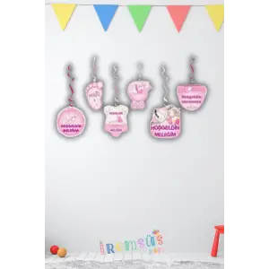 Hoşgeldin Bebeğim Pembe Renk 6 lı Tavan Sarkıt Süs Yeni Doğum Kız Bebek Süslemesi