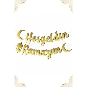 Hoşgeldin Ramazan Yazılı Gold Renk Kaligrafi Yazı Banner 210 Cm Ramazan Bayramı Süsleme Yazısı