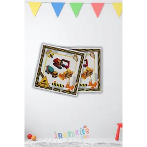 İnşaat Konsept Doğum Günü Parti Peçetesi 16 lı İnşaat Tema Masa Süslemesi