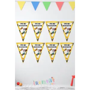 İnşaat Konsept Doğum Günü Partisi Üçgen İyi ki Doğdun Flama 2mt İnşaat Konsept Masa Önü Süsü