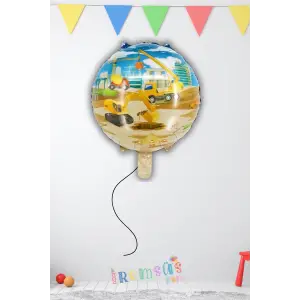 İnşaat Konsept Doğum Günü Partisi Yuvarlak Folyo Helyum Balon 18 45 cm İnşaat Tema Süslemesi