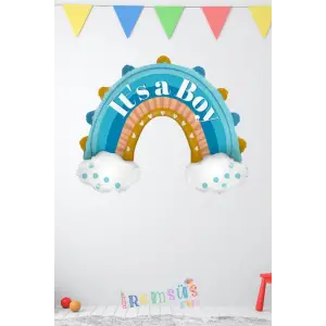 İts a Boy Yazılı Mavi Renk Gökkuşağı Folyo Helyum Balon 70 Cm Yeni Doğum Süsleme Balonu