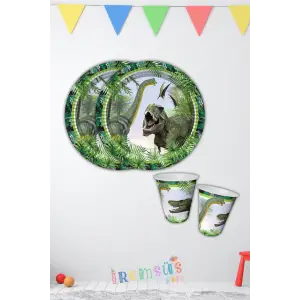 Jurassic World Dinozor Temalı Karton Tabak Bardak Seti - 8 Kişilik