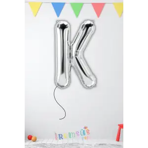 K Harfi Doğum Günü Gümüş Renk Folyo Helyum Balon 34 76 Cm K Harf Folyo Balon Silver Konsept