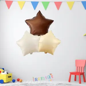 Kahve Tonlar Folyo Yıldız Şekilli Helyum Balon Seti 18 45 cm 3 Adet Retro Kahve Ton Süsleme Balonu