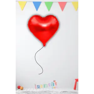Kırmızı Renk Folyo Kalp Helyum Balon 45 CM 1 adet Set Romantik Organizasyon Süslemesi