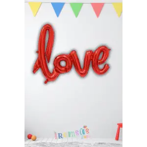 Kırmızı Renk Love Yazılı Folyo Balon 108 Cm Sevgili Sürprizi Süsleme Balonu