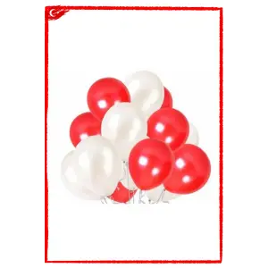 Kırmızı ve Beyaz Karışık Renk Lateks Balon 10 Adet 12 29 Ekim Bayramı Süsleme Balonu