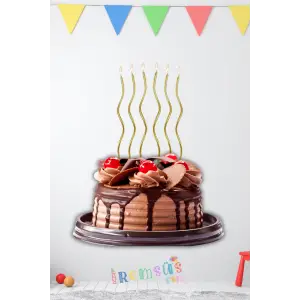 Kıvrımlı Gold Renk Zikzak Pasta Mumu 6 lı 12cm