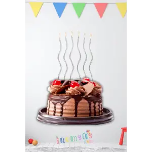 Kıvrımlı Gümüş Renk Zikzak Pasta Mumu 6 lı 12cm