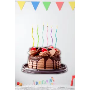 Kıvrımlı Makaron Renk Zikzak Pasta Mumu 6 lı 12cm