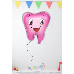 Kız Bebek İlk Dişim Partisi Folyo Helyum Balon Pembe Renk 24 Dişim Çıktı Partisi Diş Buğdayı Süsü