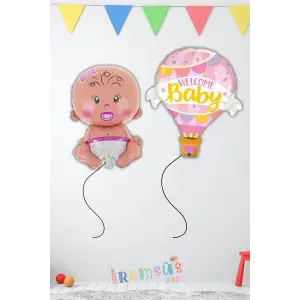 Kız Bebek Welcome Baby Balon Seti 2 Adet Balon Yeni Doğum Parti
